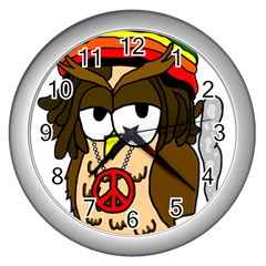  Rainbow Stoner Owl Wall Clock (silver) by IIPhotographyAndDesigns
