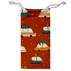Cute Merry Christmas And Happy New Seamless Pattern With Cars Carrying Christmas Trees Jewelry Bag by EvgeniiaBychkova