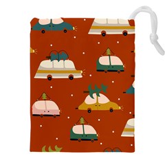 Cute Merry Christmas And Happy New Seamless Pattern With Cars Carrying Christmas Trees Drawstring Pouch (5xl) by EvgeniiaBychkova