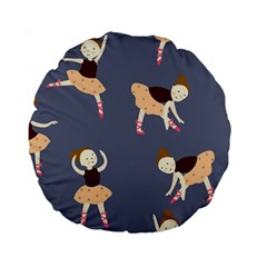 Cute  Pattern With  Dancing Ballerinas On The Blue Background Standard 15  Premium Round Cushions by EvgeniiaBychkova