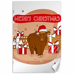 Cute Cartoon Ox High Land Cow Is Standing On The Ground On Pink And Brown Background With New Year Gifts And Merry Christmas Text Canvas 20  X 30  by essskina