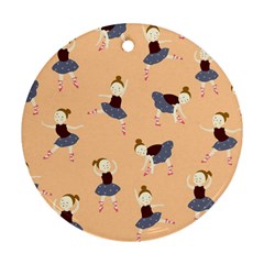 Cute  Pattern With  Dancing Ballerinas On Pink Background Round Ornament (two Sides) by EvgeniiaBychkova