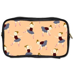 Cute  Pattern With  Dancing Ballerinas On Pink Background Toiletries Bag (one Side) by EvgeniiaBychkova