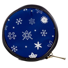 Christmas Seamless Pattern With White Snowflakes On The Blue Background Mini Makeup Bag by EvgeniiaBychkova