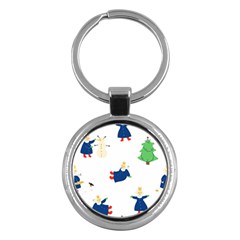 Funny  Winter Seamless Pattern With Little Princess And Her Christmas Key Chain (round) by EvgeniiaBychkova