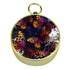 Butterfly Floral Pattern Gold Compasses