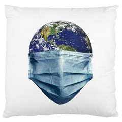 Earth With Face Mask Pandemic Concept Large Flano Cushion Case (one Side) by dflcprintsclothing