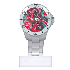 Red Vivid Marble Pattern 3 Plastic Nurses Watch by goljakoff