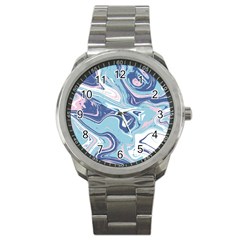 Blue Vivid Marble Pattern 12 Sport Metal Watch by goljakoff