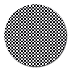 Black And White Checkerboard Background Board Checker Round Mousepads by Amaryn4rt