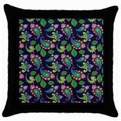 Paisley Green Print Throw Pillow Case (black) by designsbymallika