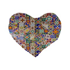 Mosaic Print Standard 16  Premium Flano Heart Shape Cushions by designsbymallika