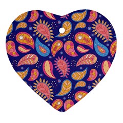 Blue Paisley Print 2 Heart Ornament (two Sides) by designsbymallika