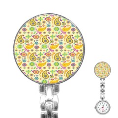 Paisley Print Yellow Stainless Steel Nurses Watch by designsbymallika