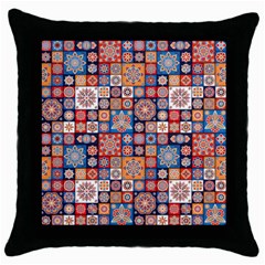 Mandala Pattern Blue Color Throw Pillow Case (black) by designsbymallika