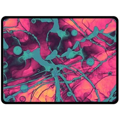 Pink And Turquoise Alcohol Ink Fleece Blanket (large)  by Dazzleway