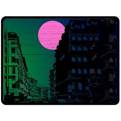 Vaporwave Old Moon Over Nyc Double Sided Fleece Blanket (large)  by WetdryvacsLair