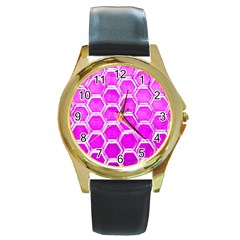 Hexagon Windows Round Gold Metal Watch by essentialimage