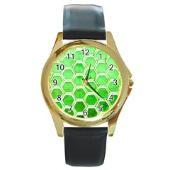 Hexagon Windows Round Gold Metal Watch by essentialimage