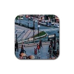 Crowded Urban Scene, Osaka Japan Rubber Coaster (square)  by dflcprintsclothing