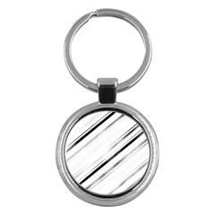 High Contrast Minimalist Black And White Modern Abstract Linear Geometric Style Design Key Chain (round) by dflcprintsclothing