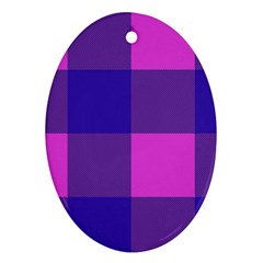 Blue And Pink Buffalo Plaid Check Squares Pattern Ornament (oval) by yoursparklingshop