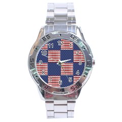 Red White Blue Stars And Stripes Stainless Steel Analogue Watch by yoursparklingshop