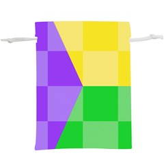 Purple Yellow Green Check Squares Pattern Mardi Gras  Lightweight Drawstring Pouch (xl) by yoursparklingshop