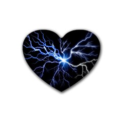 Blue Electric Thunder Storm, Colorful Lightning Graphic Heart Coaster (4 Pack)  by picsaspassion