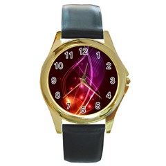  Colorful Arcs In Neon Light, Modern Graphic Art Round Gold Metal Watch by picsaspassion