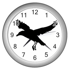 Seagull Flying Silhouette Drawing 2 Wall Clock (silver) by dflcprintsclothing