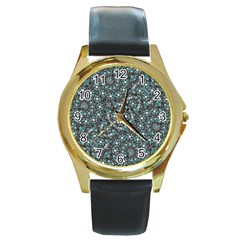 Intricate Texture Ornate Camouflage Pattern Round Gold Metal Watch by dflcprintsclothing