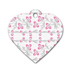 Pink Folk Flowers Dog Tag Heart (two Sides)