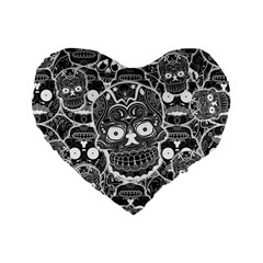 Sugar Skulls Bw Standard 16  Premium Heart Shape Cushions by ExtraGoodSauce