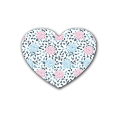 Cute Light Pink And Blue Modern Rose Pattern Heart Coaster (4 Pack)  by Grafftimi