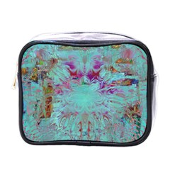 Retro Hippie Abstract Floral Blue Violet Mini Toiletries Bag (one Side) by CrypticFragmentsDesign