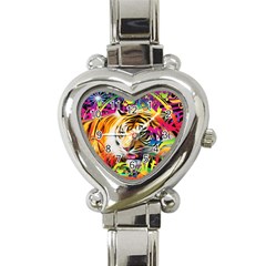 Tiger In The Jungle Heart Italian Charm Watch by icarusismartdesigns