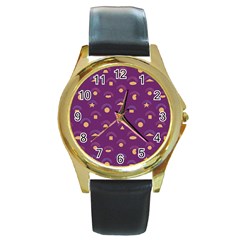 Geometric Figures Round Gold Metal Watch by SychEva