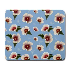 Delicate Hibiscus Flowers On A Blue Background Large Mousepads by SychEva