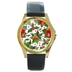 Christmas Berry Round Gold Metal Watch