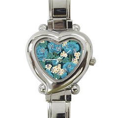 Blue Flowers Heart Italian Charm Watch by goljakoff