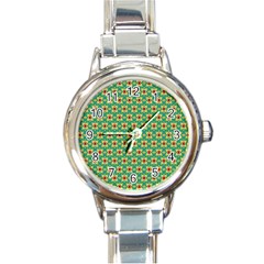 Green Floral Pattern Round Italian Charm Watch by designsbymallika