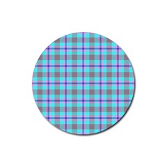 Tartan Mauve Purple Cyan Rubber Round Coaster (4 Pack)  by oudeenpattern