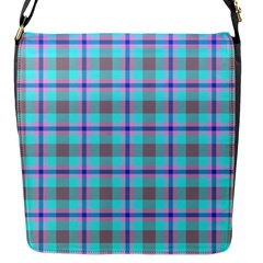 Tartan Mauve Purple Cyan Flap Closure Messenger Bag (s) by oudeenpattern