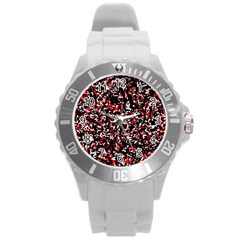 Patterntachesrougeblancnoir75 Round Plastic Sport Watch (l)