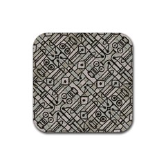 Tribal Geometric Grunge Print Rubber Coaster (square)  by dflcprintsclothing