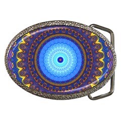 Blue Violet Midnight Sun Mandala Boho Hipppie Belt Buckle by CrypticFragmentsDesign