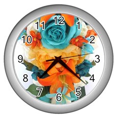 Spring Flowers Wall Clock (silver) by LW41021