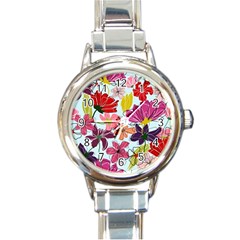 Flower Pattern Round Italian Charm Watch