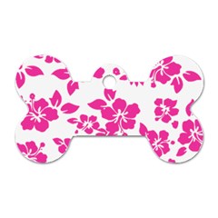 Hibiscus Pattern Pink Dog Tag Bone (two Sides) by GrowBasket